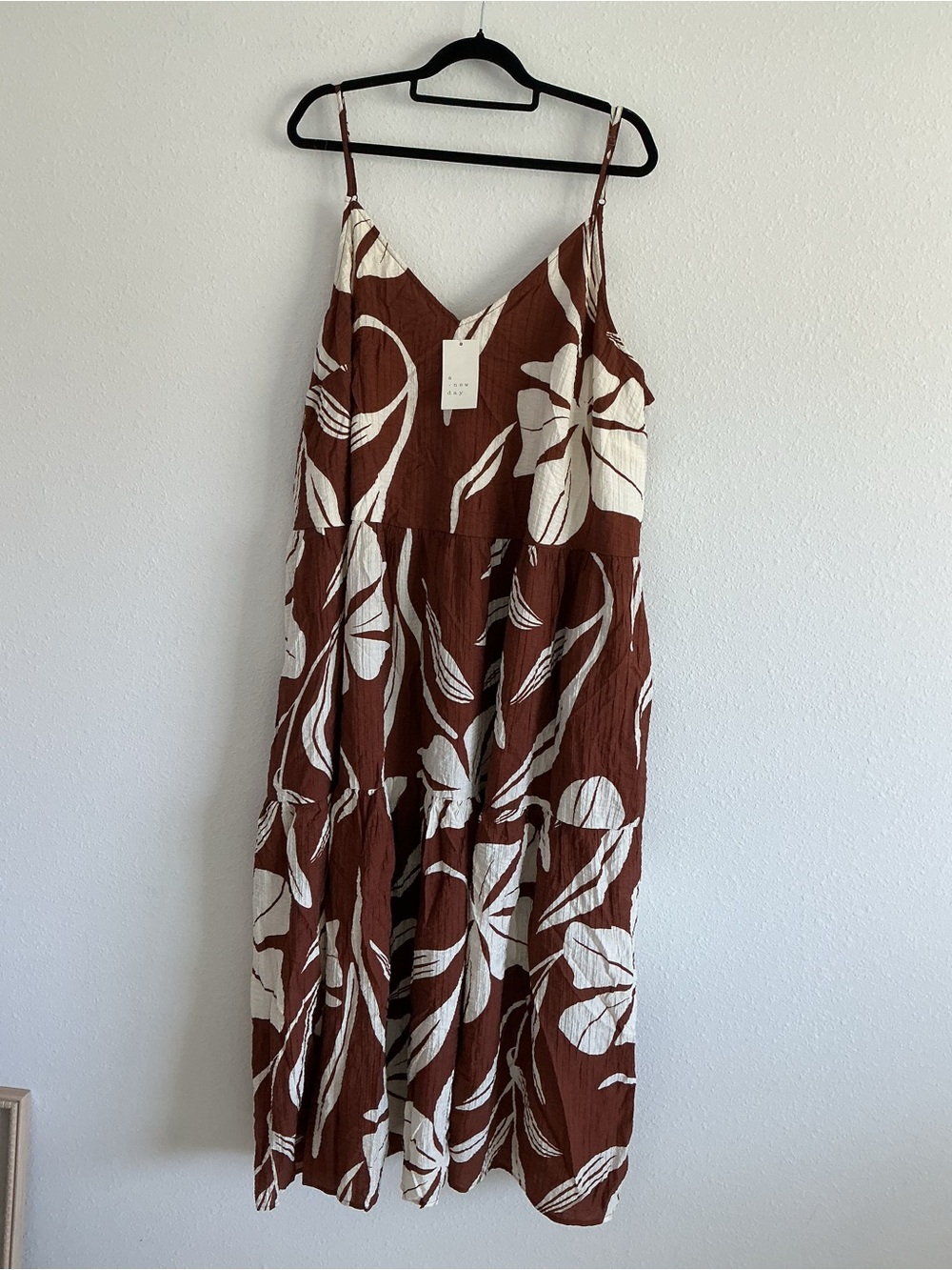 Ava & Viv Cream Floral Print on Brown Tiered Maxi Dress